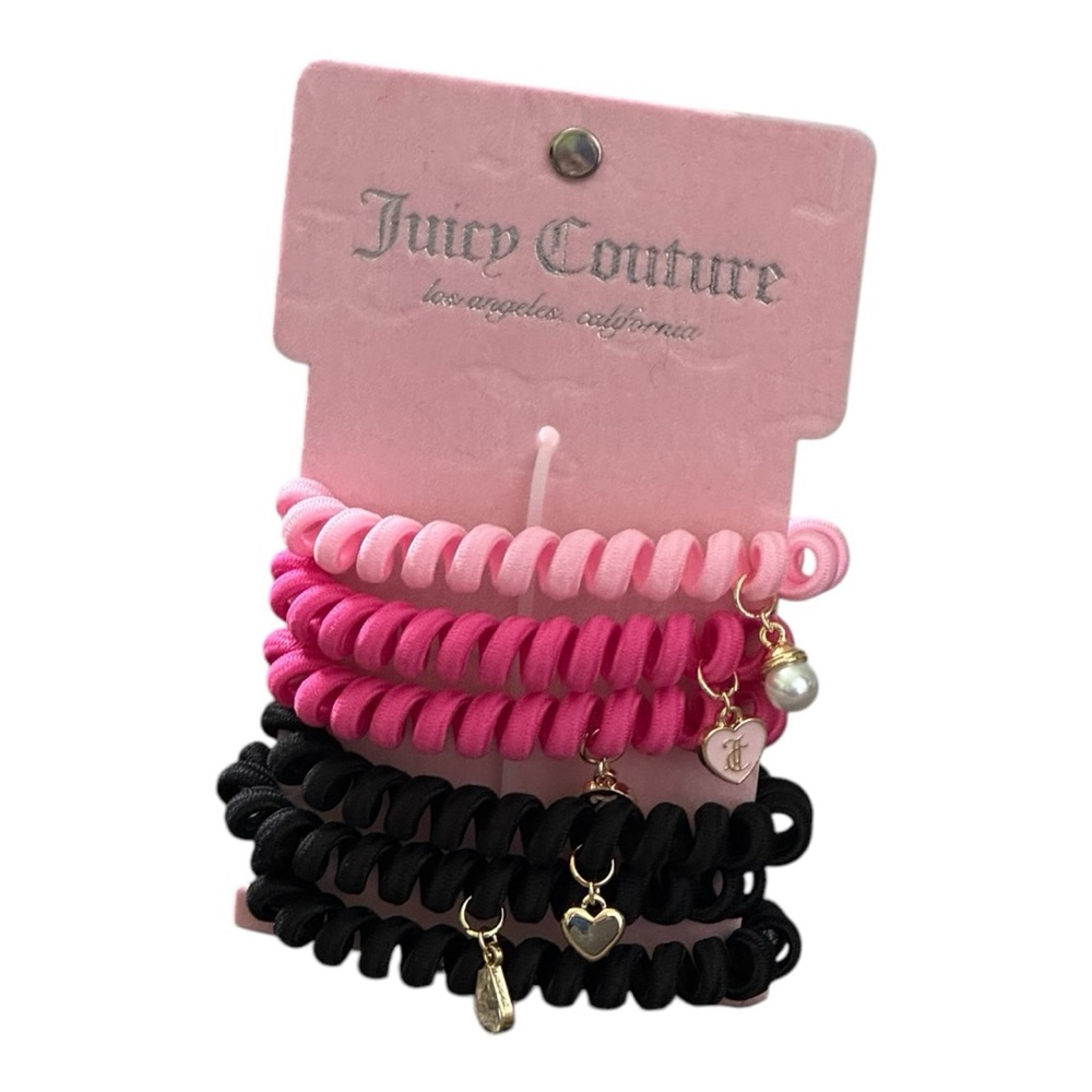 Juicy Couture Hair Ties Charms Hair Coils Spiral Bracelets Pink Black Brand New